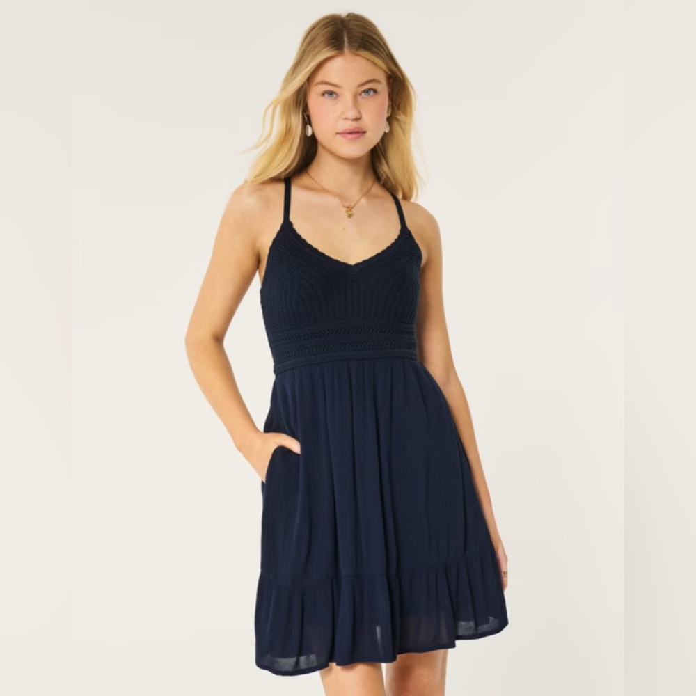 Hollister Women's Navy crochet-style mix mini dress Size XS